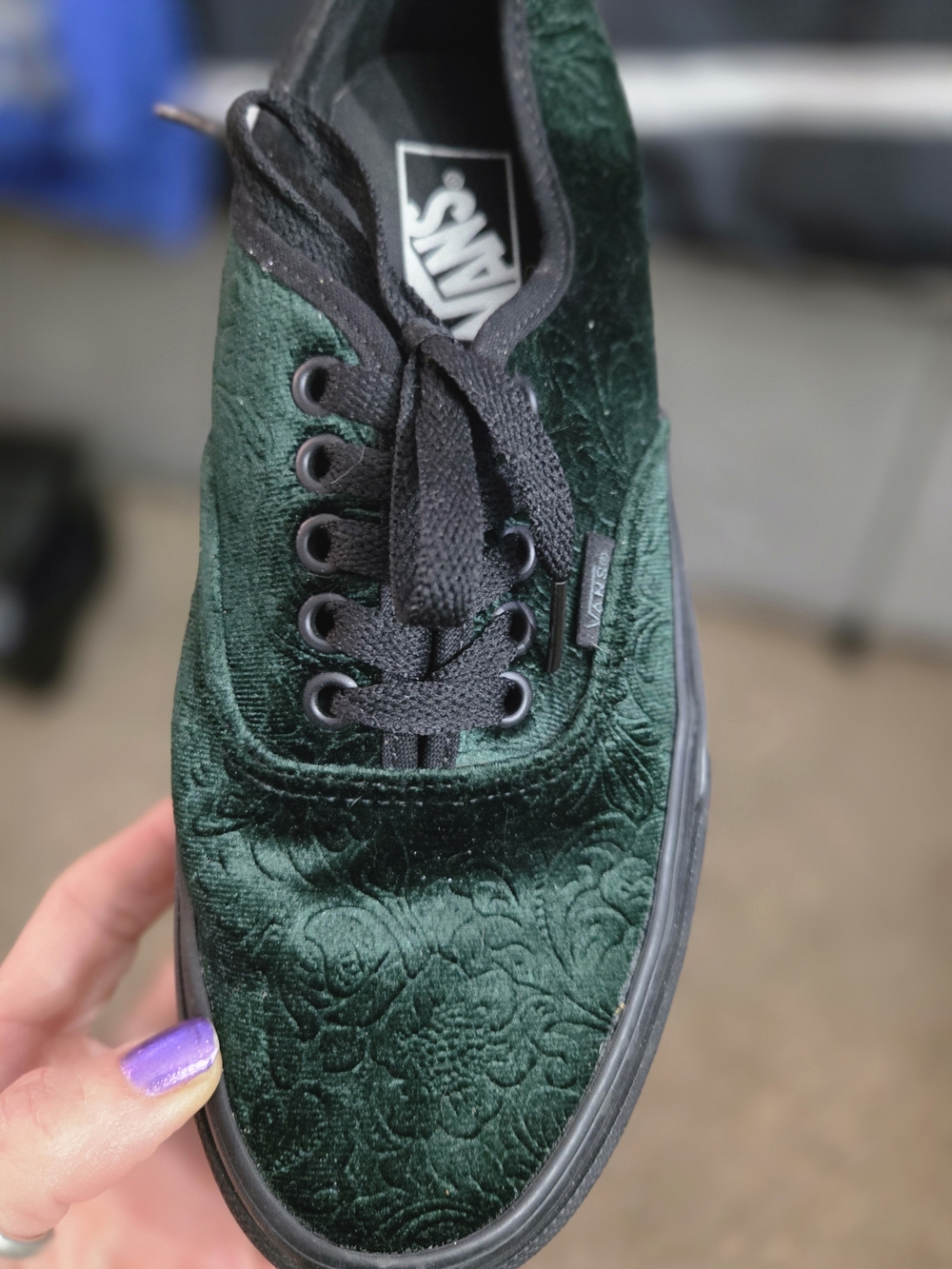 Vans Women’s Dark Green Velvet Floral Lace-Up Sneakers